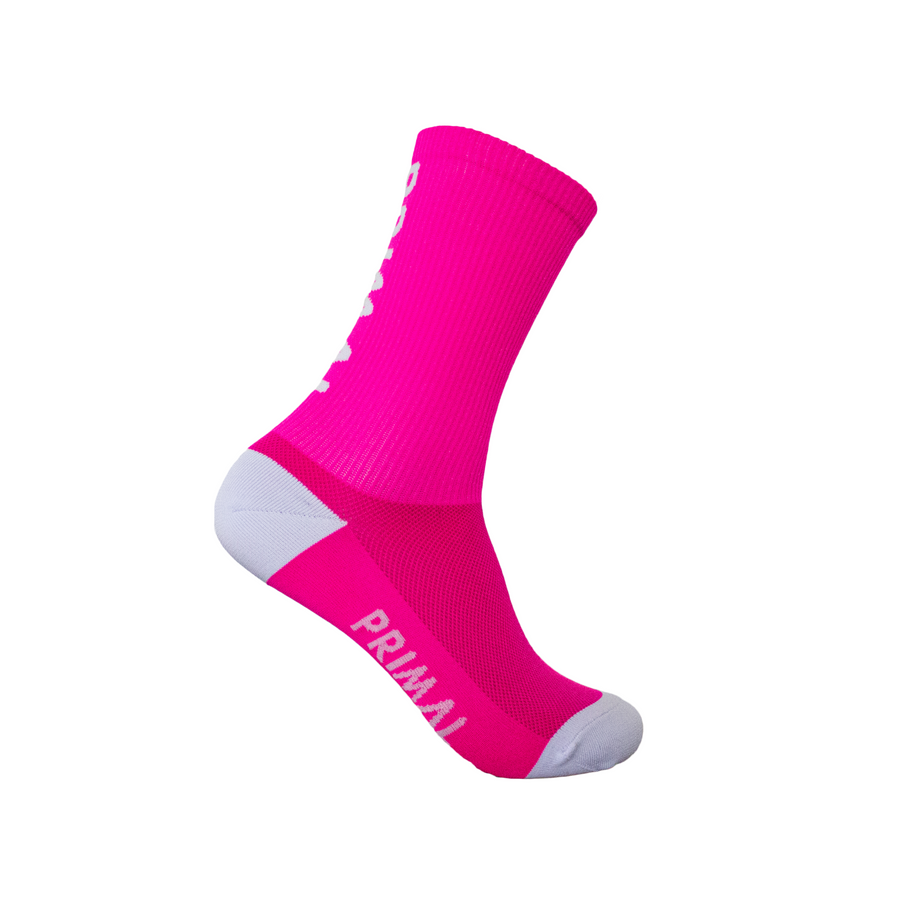 Neon Pink Ribbed Tall Cuff Primal Logo Socks