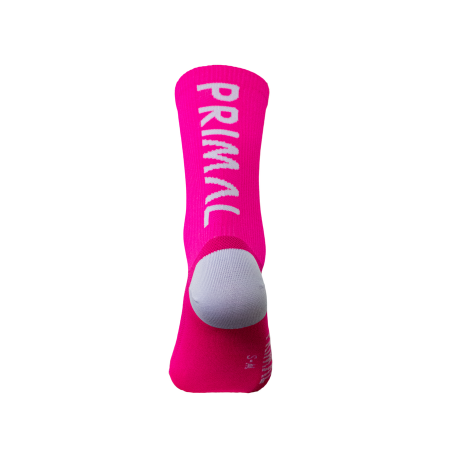 Neon Pink Ribbed Tall Cuff Primal Logo Socks