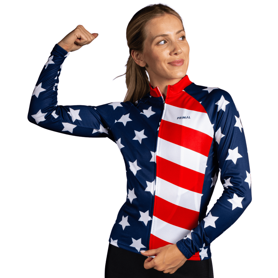 American Flag Women's Long Sleeve Sport Cut Jersey